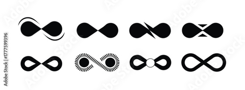 Collection of Infinity Symbols in Various Styles and Colors. Infinity Symbol Collection Diverse Variations of the Mathematical Concept of Limitless Potential and Endless Possibilities in Vector Format