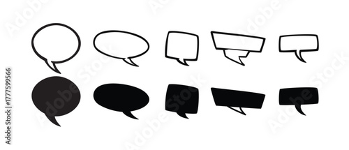 Big set of vector speech bubbles. Retro empty comic bubbles and thought clouds collection. Dialogue balloon and pop art chat message stickers for communication. Blank talk boxes, vector illustration.