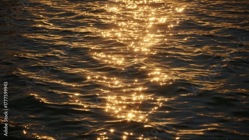 Golden sunset reflections on rippling water. AI image