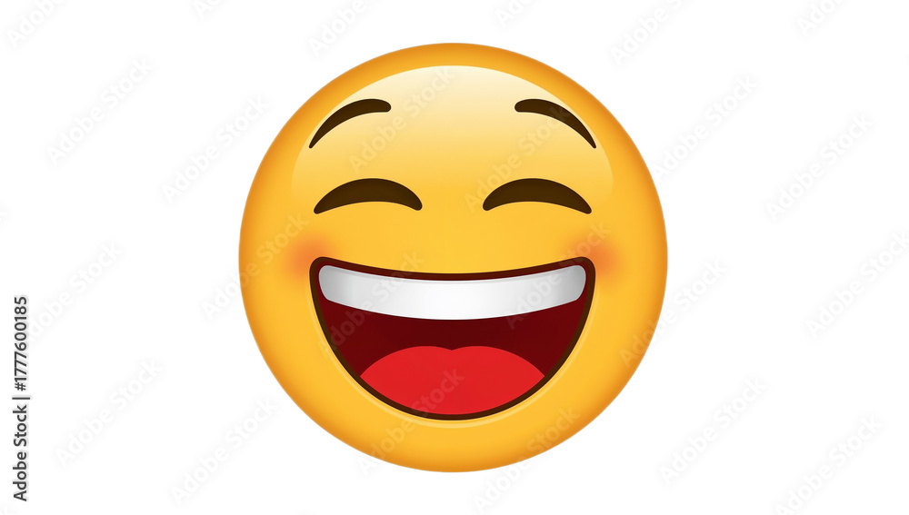 Fototapeta premium Happy Face Emoji with Open Mouth and Closed Eyes, a Joyful Expression of Laughter and Delight
