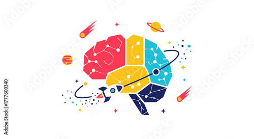 Creative Mind Exploration and Cosmic Intelligence Concept.