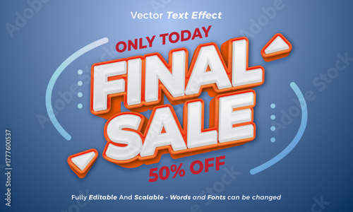 Final sale banner template vector design 3d editable text effect