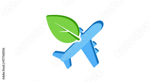 Eco-Friendly Air Travel Concept with Green Leaf and Airplane.