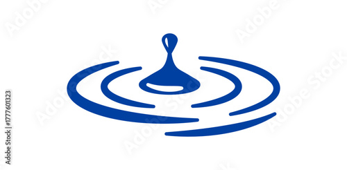 Minimalist blue water droplet creating ripples, symbolizing purity and tranquility in design.