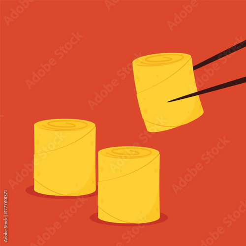 Spring rolls flat vector illustration clipart isolated on red background. Spring rolls cartoon vector.