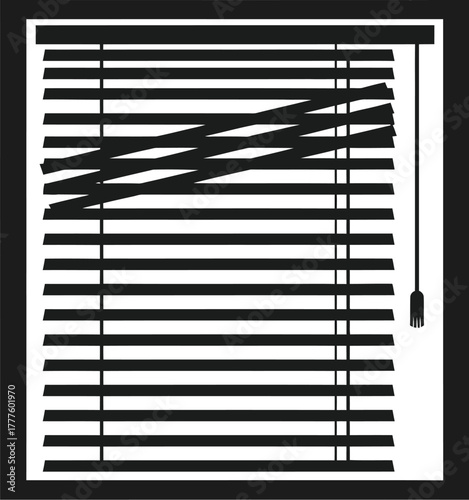 Window blinds and shutters, modern home interior privacy and light control design vector illustration icon silhouette. 