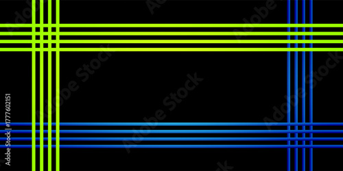 Digital stadium view illuminated by blue spotlights and empty black field. Sport theme digital 3D background advertisement illustration design template.