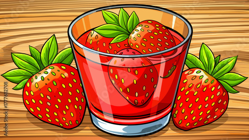 Very beautiful gin-based strawberry cocktail served in an old-fashioned glass on a rustic background, featuring vibrant red strawberries and elegant beverage styling.