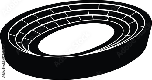 Modern stadium arena geometric architecture and spectator seating vector illustration icon silhouette. 