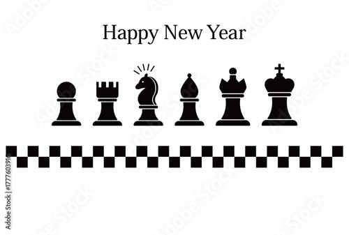 チェス駒の年賀状テンプレート　賀詞あり
