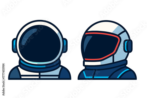 Pair of stylized astronaut helmets for space exploration avatars or icons