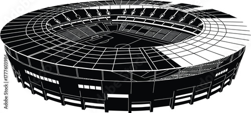 Modern stadium arena geometric architecture and spectator seating vector illustration icon silhouette. 
