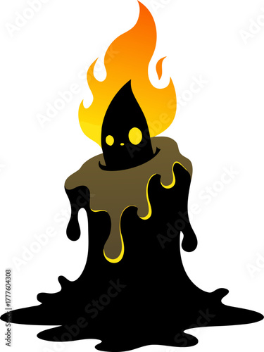 A melted, candle-like ghost oozing wax and faint firelight. silhouette vector black , white background