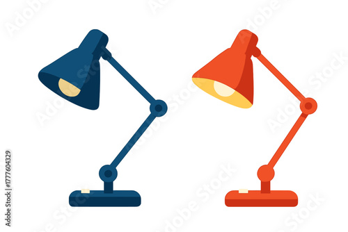 Modern adjustable desk lamps in contrasting deep blue and bright orange colors