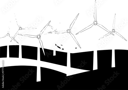 Wind Turbine Farm Vector Illustration – Renewable Energy Concept