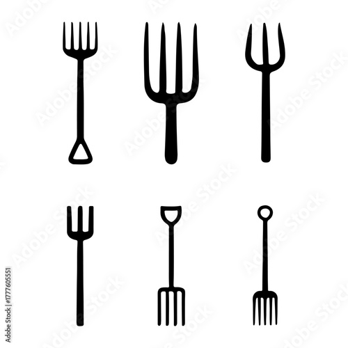 A set of pitch fork art, pitch fork vector art design, pitch fork vector illustration