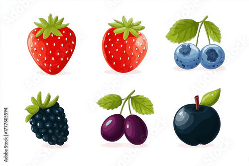 Vector flat icon set of berries on white background