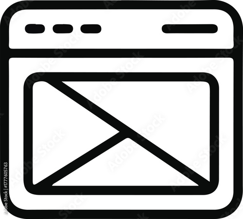 Minimal line icon of web browser window, Simple black outline illustration representing a website browser window interface, useful for web design, user interface, or technology concepts.

