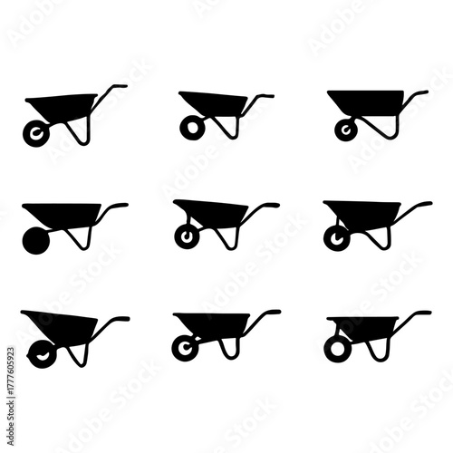 A set of wheelbarrow art, wheelbarrow vector art design, wheelbarrow vector illustration