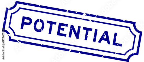 Grunge blue potential word rubber seal stamp on white background