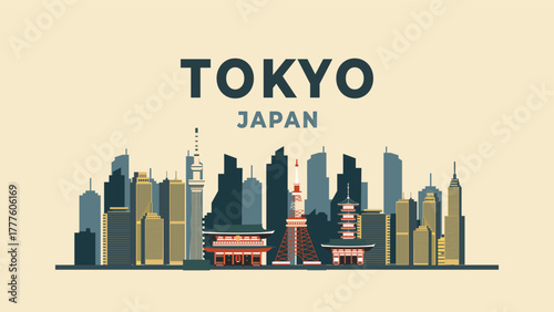Tokyo travel background flat illustration