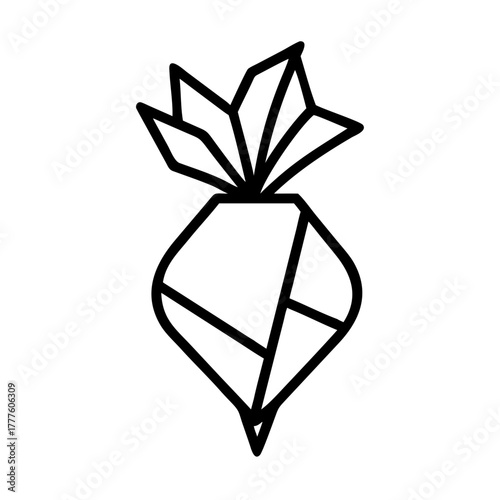 Origami turnip. Monochrome. Tangram. Line art illustration.