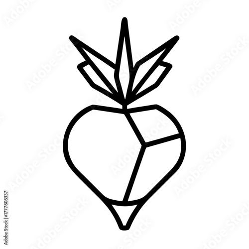 Origami turnip. Monochrome. Tangram. Line art illustration.
