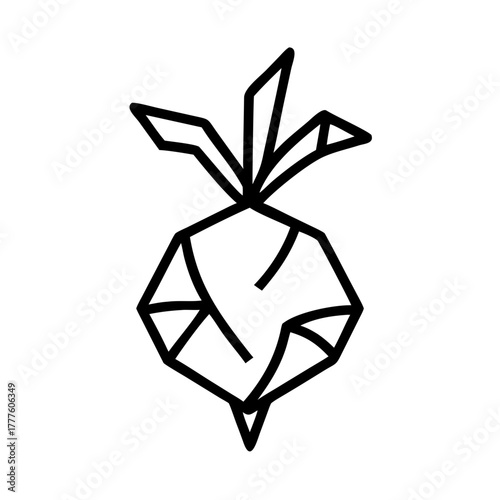 Origami turnip. Monochrome. Tangram. Line art illustration.