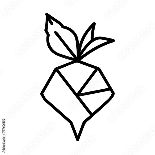 Origami turnip. Monochrome. Tangram. Line art illustration.