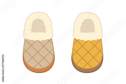 Comfortable pair of warm quilted indoor slippers featuring soft fluffy lining and cozy texture