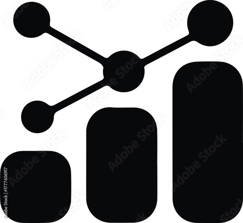 Data analytics chart icon silhouette, Black silhouette icon showing a bar and line chart, symbolizing data analytics, business growth, performance metrics, and financial reporting.

