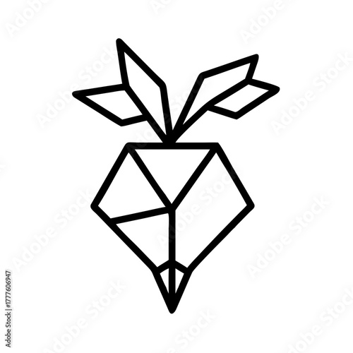 Origami turnip. Monochrome. Tangram. Line art illustration.