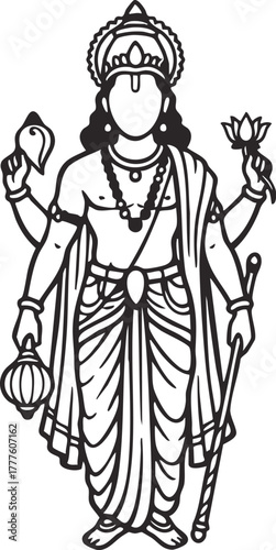 Lord Vishnu illustration, Hindu God vector illustration isolated white background