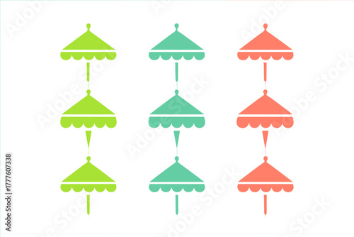 Seamless decorative design with rows of stylized beach umbrellas and parasols
