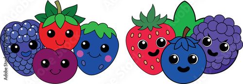 cute fruits illustration, cartoon berries design, adorable food vector, healthy fruit artwork, kids fruit character, fun food art, strawberry and blueberry cartoon, colorful fruit design, sweet food i
