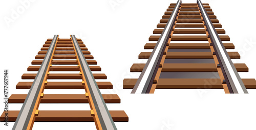 railway track illustration, train rail vector, transportation path design, metal railway artwork, travel transport route art, wooden railway line drawing, railroad road concept, realistic transportati