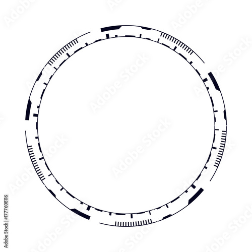 Minimalist circular frame with futuristic details, perfect for high-tech digital interface designs.