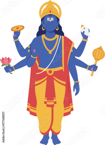 Lord Vishnu illustration, Hindu God vector illustration isolated transparent background