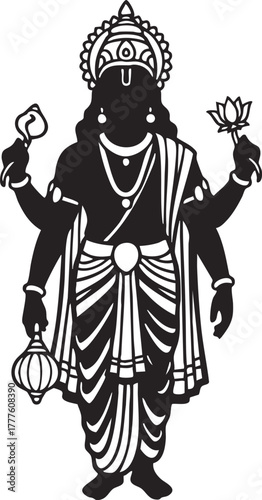 Lord Vishnu illustration, Hindu God vector illustration isolated transparent background