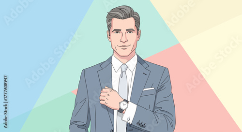 Elegant Businessman Posing Against Geometric Backdrop Artwork