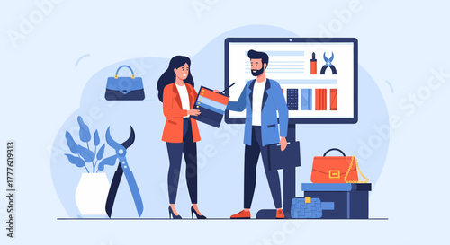 Online Store Inventory Review By Two Business Professionals In A Workplace