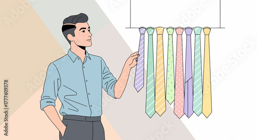 Stylish Gentleman Choosing Tie For His Business Attire Concept