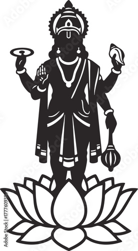 Lord Vishnu illustration, Hindu God vector illustration isolated transparent background