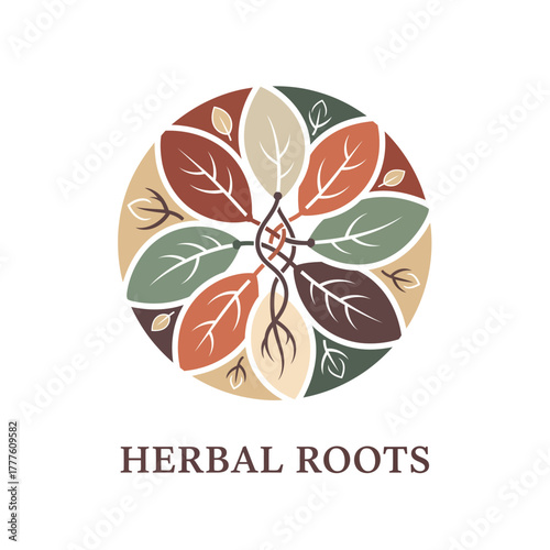 Herbal Roots Leaves Medicine Health Circle Logo
