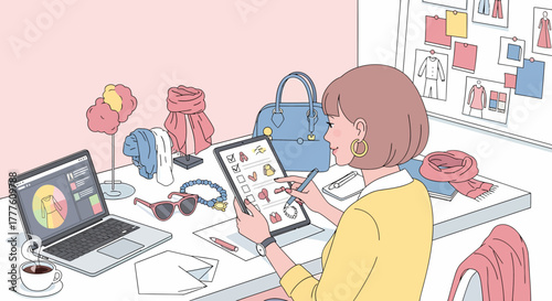 Woman Planning Outfit On Tablet From Her Closet Selection Online