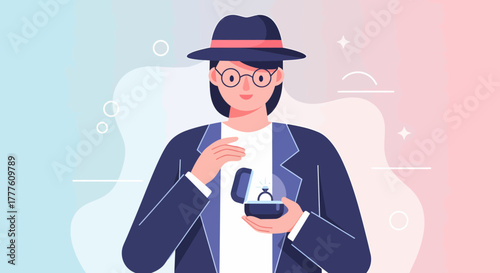 Woman Presenting A Diamond Engagement Ring In An Open Jewelry Box