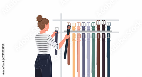 Woman Shopping Belts Fashion Accessory Choice In A Clothing Store