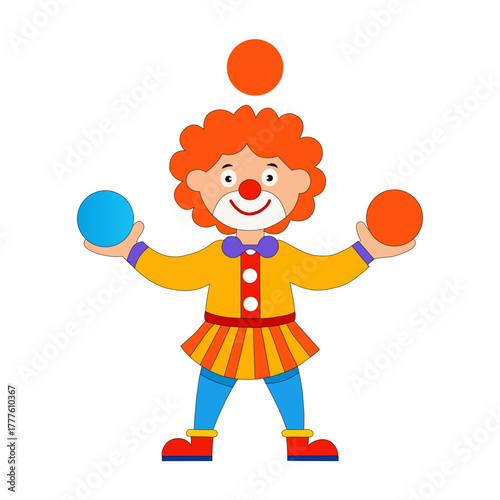 Clown Illustration with Colourful Costume and Balls. Circus Performer Juggling and Entertaining Character