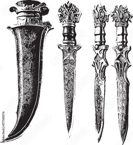 Discover antique daggers showcasing ornate carvings and historical significance for stunning collector displays or historical illustration projects today!