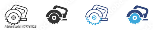 Circular saw icon set, woodworking, construction, carpentry, and DIY projects, , vector illustration .